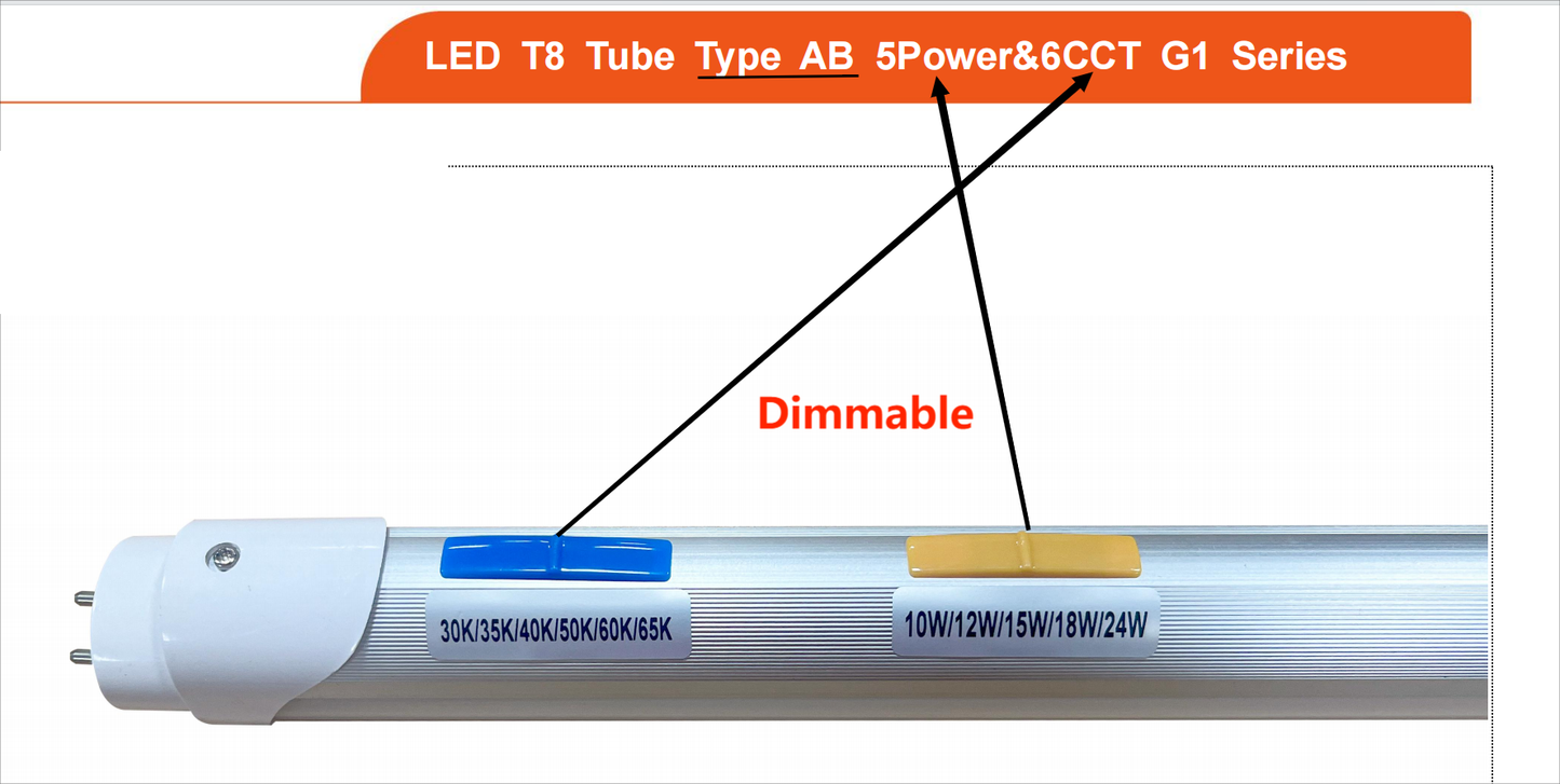 4ft G13 T8 (10w/12w/15w/18w/24w) WATTAGE ADJUSTABLE 135lm/W 6CCT (2700K/3500K/4000K/5000K/5700K/6500K) KELVIN ADJUSTABLE "ENERGY MISER"