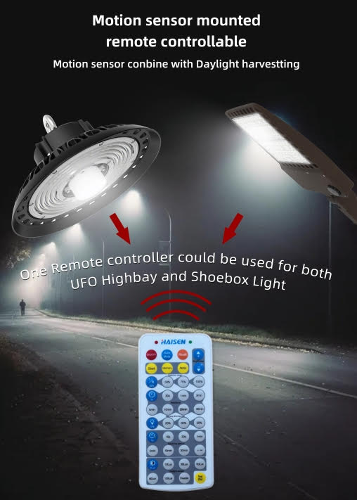 HAISEN REMOTE CONTROL (Requires Sensor/Remote Receiver Unit) For Shoebox and UFO Programmable Models